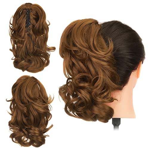 Gairyan 30cm Pferdeschwanz Haarteil Zopf Extensions Lang Lockige Claw Clip in Ponytail Extensions Synthetik Haare Extensions Gewellt Haarteil Haarverlängerung für Frauen (Leichtes Auburn) von Gairyan