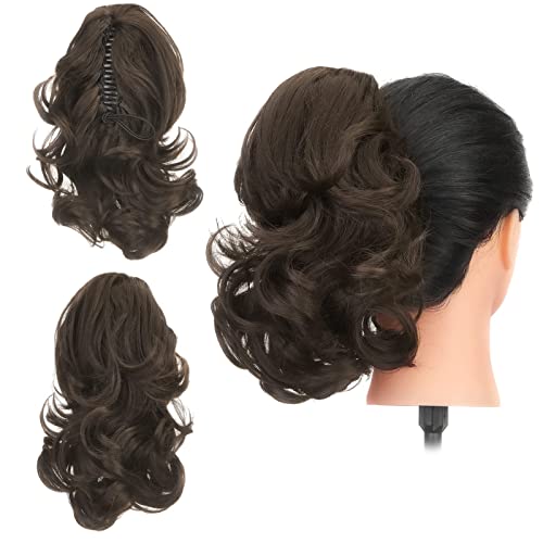 Gairyan 30cm Pferdeschwanz Haarteil Zopf Extensions Lang Lockige Claw Clip in Ponytail Extensions Synthetik Haare Extensions Gewellt Haarteil Haarverlängerung für Frauen (Mittel Braun) von Gairyan