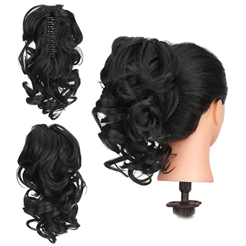 Gairyan 30cm Pferdeschwanz Haarteil Zopf Extensions Lang Lockige Claw Clip in Ponytail Extensions Synthetik Haare Extensions Gewellt Haarteil Haarverlängerung für Frauen (Schwarz) von Gairyan