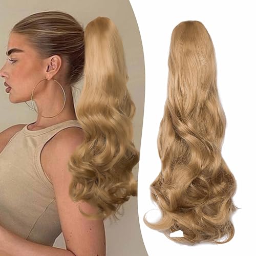 Gairyan 50cm Pferdeschwanz Haarteil Zopf Extensions Lang Lockige Claw Clip in Ponytail Extensions Synthetik Haare Extensions Gewellt Haarteil Haarverlängerung für Frauen (Dunkelblond) von Gairyan