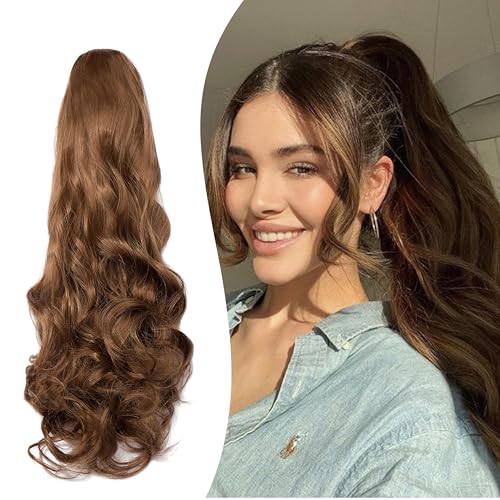 Gairyan 50cm Pferdeschwanz Haarteil Zopf Extensions Lang Lockige Claw Clip in Ponytail Extensions Synthetik Haare Extensions Gewellt Haarteil Haarverlängerung für Frauen (Goldbraun) von Gairyan