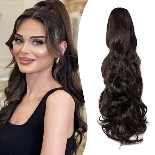 Gairyan 50cm Pferdeschwanz Haarteil Zopf Extensions Lang Lockige Claw Clip in Ponytail Extensions Synthetik Haare Extensions Gewellt Haarteil Haarverlängerung für Frauen (Mittel Braun) von Gairyan
