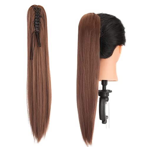 Gairyan 54cm Pferdeschwanz Haarteil Zopf Extensions Lang Glatt Klammer Claw Clip in Ponytail Extensions Synthetik Haare Extensions Gerade Haarteil Haarverlängerung für Frauen (Dunkel Auburn) von Gairyan