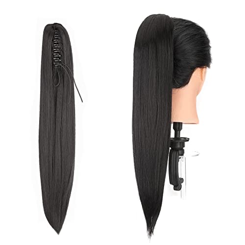 Gairyan 54cm Pferdeschwanz Haarteil Zopf Extensions Lang Glatt Klammer Claw Clip in Ponytail Extensions Synthetik Haare Extensions Gerade Haarteil Haarverlängerung für Frauen (Schwarz) von Gairyan
