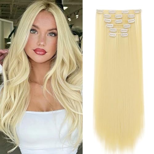 Gairyan 58cm Clip in Extensions Blond Glatt Lang 6PCS Haarverlängerungen mit Clips Synthetik Haar Extensions Clip in Haarteil Haarextension Gerade für Frauen, Bleichblond Gairyan 58cm Clip in Extensions Blond Glatt Lang 6PCS Haarverlängerungen mit Clips Synthetik Haar Extensions Clip in Haarteil Haarextension Gerade für Frauen, Bleichblond von Gairyan
