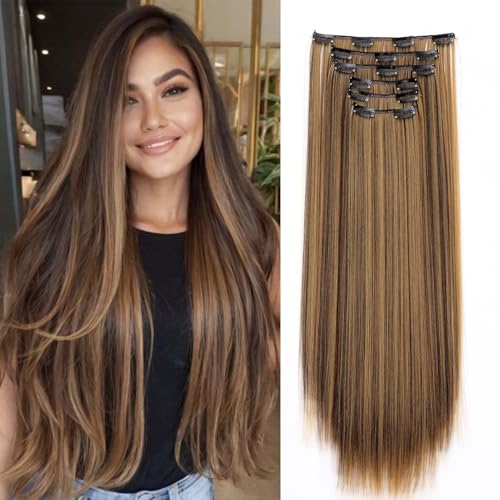 Gairyan 58cm Clip in Extensions Glatt Lang 6PCS Haarverlängerungen mit Clips Synthetik Haar Extensions Clip in Haarteil Haarextension Gerade für Frauen, Mittel braun & Dunkelblond Gairyan 58cm Clip in Extensions Glatt Lang 6PCS Haarverlängerungen mit Clips Synthetik Haar Extensions Clip in Haarteil Haarextension Gerade für Frauen, Mittel braun & Dunkelblond von Gairyan
