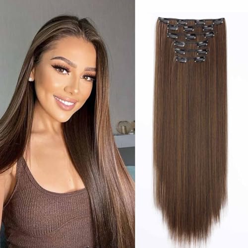 Gairyan 58cm Clip in Extensions Glatt Lang 6PCS Haarverlängerungen mit Clips Synthetik Haar Extensions Clip in Haarteil Haarextension Gerade für Frauen, Mittelbraun mix Leichtes Auburn Gairyan 58cm Clip in Extensions Glatt Lang 6PCS Haarverlängerungen mit Clips Synthetik Haar Extensions Clip in Haarteil Haarextension Gerade für Frauen, Mittelbraun mix Leichtes Auburn von Gairyan