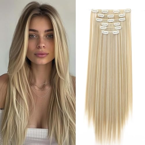 Gairyan 58cm Clip in Extensions Glatt Lang 6PCS Haarverlängerungen mit Clips Synthetik Haar Extensions Clip in Haarteil Haarextension Gerade für Frauen, Naturblond & Bleichblond Gairyan 58cm Clip in Extensions Glatt Lang 6PCS Haarverlängerungen mit Clips Synthetik Haar Extensions Clip in Haarteil Haarextension Gerade für Frauen, Naturblond & Bleichblond von Gairyan