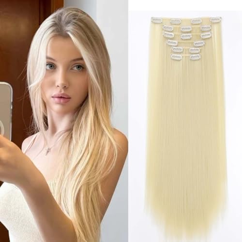 Gairyan 58cm Clip in Extensions Glatt Lang Blond 6PCS Haarverlängerungen mit Clips Synthetik Haar Extensions Clip in Haarteil Haarextension Gerade für Frauen, Platinblond Gairyan 58cm Clip in Extensions Glatt Lang Blond 6PCS Haarverlängerungen mit Clips Synthetik Haar Extensions Clip in Haarteil Haarextension Gerade für Frauen, Platinblond von Gairyan