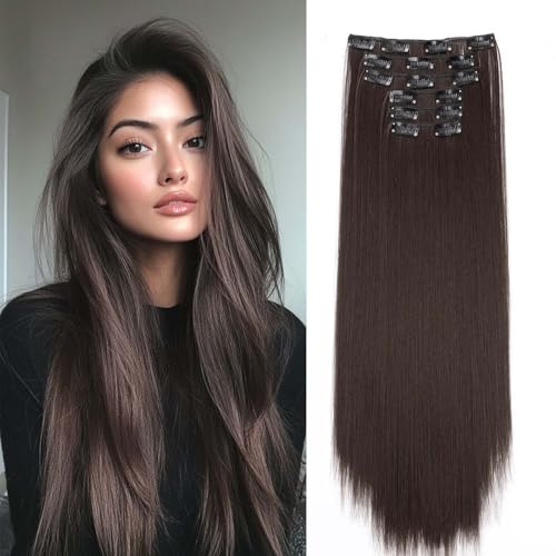 Gairyan 58cm Clip in Extensions Glatt Lang Braun 6PCS Haarverlängerungen mit Clips Synthetik Haar Extensions Clip in Haarteil Haarextension Gerade für Frauen, Mittel braun von Gairyan
