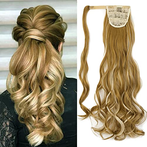 Gairyan 60cm Lang Gewickelt Pferdeschwanz Haarteil Gewellt Ponytail Extensions Clip in Zopf Haarverlängerung Kunsthaar Haarteil Synthetik Haare Lockige für Frauen, Dunkelblond & Bleachblond Gairyan 60cm Lang Gewickelt Pferdeschwanz Haarteil Gewellt Ponytail Extensions Clip in Zopf Haarverlängerung Kunsthaar Haarteil Synthetik Haare Lockige für Frauen, Dunkelblond & Bleachblond von Gairyan