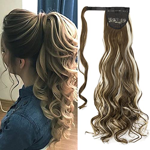 Gairyan 60cm Lang Gewickelt Pferdeschwanz Haarteil Gewellt Ponytail Extensions Clip in Zopf Haarverlängerung Kunsthaar Haarteil Synthetik Haare Lockige für Frauen (Kastanienbraun & Bleifarbenes Blond) Gairyan 60cm Lang Gewickelt Pferdeschwanz Haarteil Gewellt Ponytail Extensions Clip in Zopf Haarverlängerung Kunsthaar Haarteil Synthetik Haare Lockige für Frauen (Kastanienbraun & Bleifarbenes Blond) von Gairyan