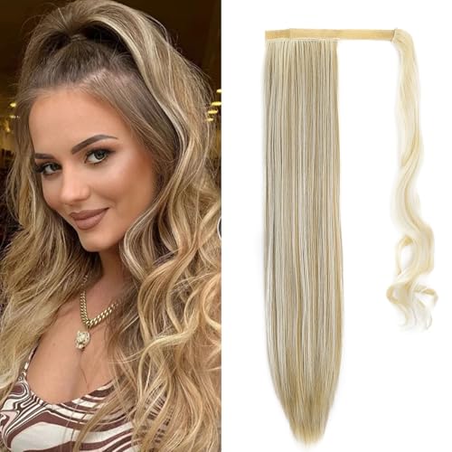 Gairyan 60cm Lang Gewickelt Pferdeschwanz Haarteil Glatt Ponytail Extensions Clip in Zopf Haarverlängerung Kunsthaar Haarteil Gerade Synthetik Haare für Frauen (Dunkel Braun) von Gairyan