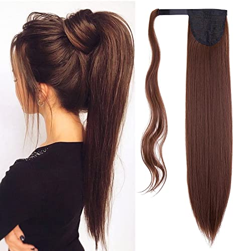 Gairyan 60cm Lang Gewickelt Pferdeschwanz Haarteil Glatt Ponytail Extensions Clip in Zopf Haarverlängerung Kunsthaar Haarteil Gerade Synthetik Haare für Frauen (Dunkels Auburn) von Gairyan
