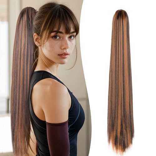 Gairyan 60cm Pferdeschwanz Haarteil Zopf Extensions Lang Glatt Klammer Claw Clip in Ponytail Extensions Synthetik Haare Extensions Gerade Haarteil Haarverlängerung für Frauen, Dunkelbraun & Hellbraun Gairyan 60cm Pferdeschwanz Haarteil Zopf Extensions Lang Glatt Klammer Claw Clip in Ponytail Extensions Synthetik Haare Extensions Gerade Haarteil Haarverlängerung für Frauen, Dunkelbraun & Hellbraun von Gairyan