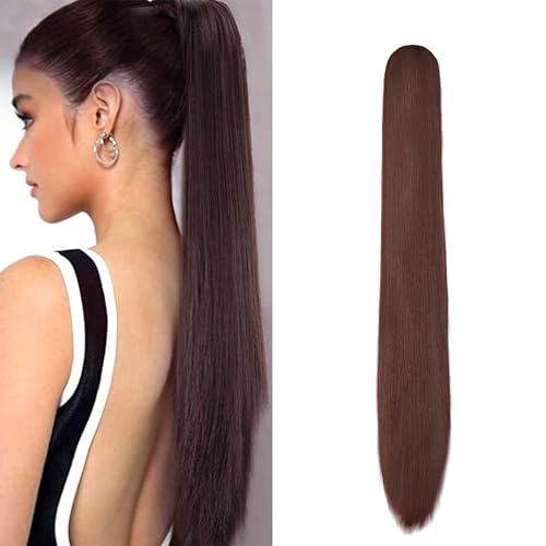 Gairyan 60cm Pferdeschwanz Haarteil Zopf Extensions Lang Glatt Klammer Claw Clip in Ponytail Extensions Synthetik Haare Extensions Gerade Haarteil Haarverlängerung für Frauen (Dunkel Auburn) von Gairyan