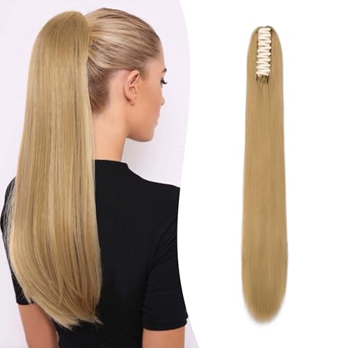 Gairyan 60cm Pferdeschwanz Haarteil Zopf Lang Glatt Klammer Claw Clip in Ponytail Extension Synthetik Haare Gerade Haarverlängerung für Frauen (Dunkelblond) von Gairyan
