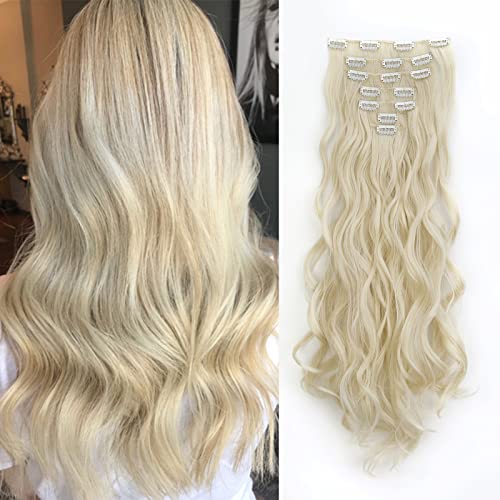 Gairyan Clip in Extensions Haarverlängerung 7 Teile Synthetik Haarteile Hair Extensions Klips 50cm Lockige Gewellt Lang Kunsthaar für Damen (Bleichblond) von Gairyan