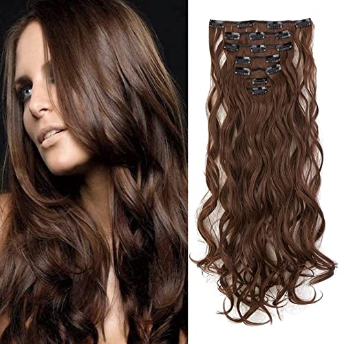 Gairyan Clip in Extensions Haarverlängerung 7 Teile Synthetik Haarteile Hair Extensions Klips 50cm Lockige Gewellt Lang Kunsthaar für Damen (Dunkels Auburn) von Gairyan