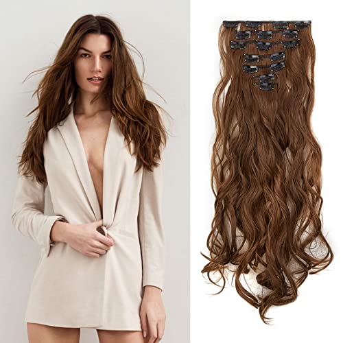 Gairyan Clip in Extensions Haarverlängerung 7 Teile Synthetik Haarteile Hair Extensions Klips 50cm Lockige Gewellt Lang Kunsthaar für Damen (Leichtes Auburn) von Gairyan