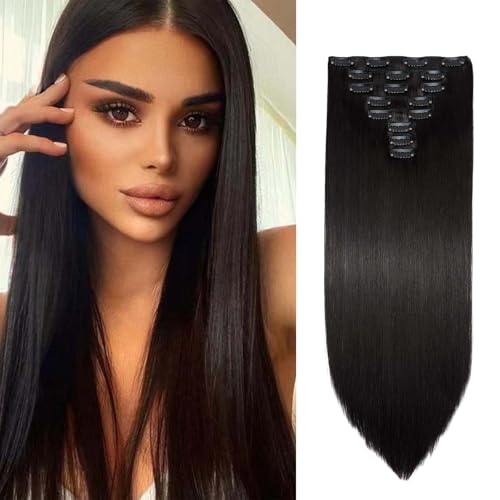 Gairyan Clip in Extensions Haarverlängerung Glatt Lang 8 Teile Set Synthetik Clip in Haarverlängerungen Haarteil Hair Extensions 66cm Kunsthaar für Mädchen (Dunkelbraun) von Gairyan