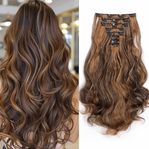 Gairyan Clip in Extensions Haarverlängerung Teile Gewellt Lang Synthetik Haarteile Clip in Haarverlängerungen Wellige 45cm Lockige Kunsthaar für Damen, Dunkelbraun & Leichtes Auburn Gairyan Clip in Extensions Haarverlängerung Teile Gewellt Lang Synthetik Haarteile Clip in Haarverlängerungen Wellige 45cm Lockige Kunsthaar für Damen, Dunkelbraun & Leichtes Auburn von Gairyan