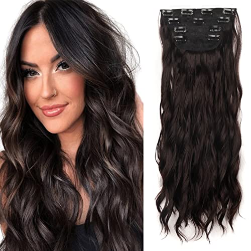 Gairyan Clip in Extensions Wellen Haarverlängerung Gewellte 4 Teiliges Set Haar Clip Extensions Haarteile Lang Synthetische locken Haarextension für Damen, 55cm 180g - Dunkelbraun von Gairyan