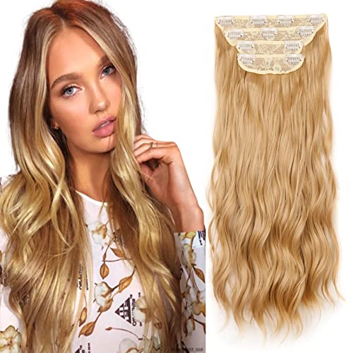 Gairyan Clip in Extensions Wellen Haarverlängerung Gewellte 4 Teiliges Set Haar Clip Extensions Haarteile Lang Synthetische locken Haarextension für Damen, 55cm 180g - Schmutziges Blond von Gairyan