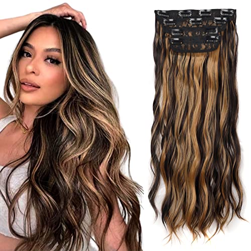 Gairyan Clip in Extensions Wellen Haarverlängerung Gewellte 4 Teiliges Set Haar Clip Extensions Haarteile Lang Synthetische locken Haarextension für Damen, 55cm 180g - Schwarzbraun & Dunkelblond Gairyan Clip in Extensions Wellen Haarverlängerung Gewellte 4 Teiliges Set Haar Clip Extensions Haarteile Lang Synthetische locken Haarextension für Damen, 55cm 180g - Schwarzbraun & Dunkelblond von Gairyan