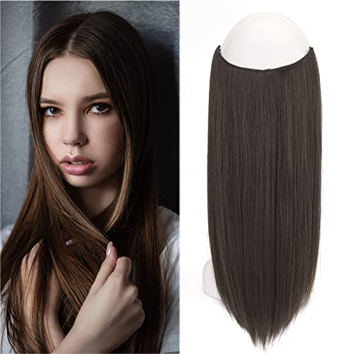 Gairyan Haarteil Extensions Haarverlängerung mit Unsichtbarem Draht 50cm Invisible Secret 1 Tresse Haarteil mit Gummiband Kunsthaar mit Geheimfaden Lange Glatte Synthetik Haare für Damen (Mittelbraun) von Gairyan