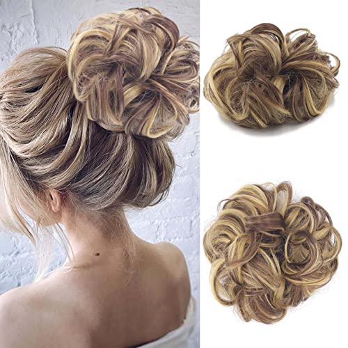 Gairyan Haarteil Mit Gummiband Dutt Haarteil Gelockt Haargummi Mit Haaren Haarverlängerung Synthetisch Pferdeschwanz Haarteile Messy Bun Haardutt Hochsteckfrisuren für Damen Mädchen, Blond & Brünett von Gairyan