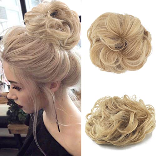 Gairyan Haarteil Mit Gummiband Dutt Haarteil Gelockt Haargummi Mit Haaren Haarverlängerung Synthetisch Pferdeschwanz Haarteile Messy Bun Haardutt Hochsteckfrisuren für Damen Mädchen, Honigblond von Gairyan