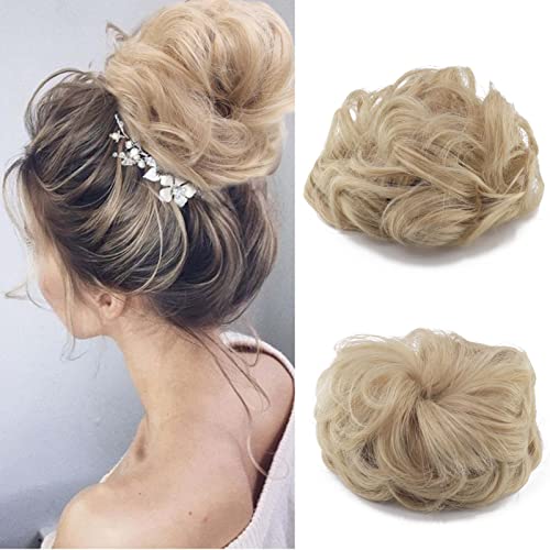 Gairyan Haarteil Mit Gummiband Dutt Haarteil Gelockt Haargummi Mit Haaren Haarverlängerung Synthetisch Pferdeschwanz Haarteile Messy Bun Haardutt Hochsteckfrisuren für Damen Mädchen, Naturblond von Gairyan