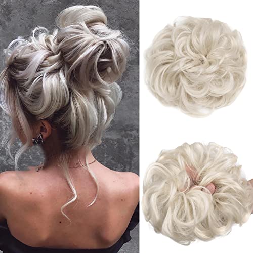 Gairyan Haarteil Mit Gummiband Dutt Haarteil Gelockt Haargummi Mit Haaren Haarverlängerung Synthetisch Pferdeschwanz Haarteile Messy Bun Haardutt Hochsteckfrisuren für Damen Mädchen, Platinblond von Gairyan
