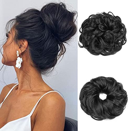 Gairyan Haarteil Mit Gummiband Dutt Haarteil Gelockt Haargummi Mit Haaren Haarverlängerung Synthetisch Pferdeschwanz Haarteile Messy Bun Haardutt Hochsteckfrisuren für Damen Mädchen, Schwarz von Gairyan