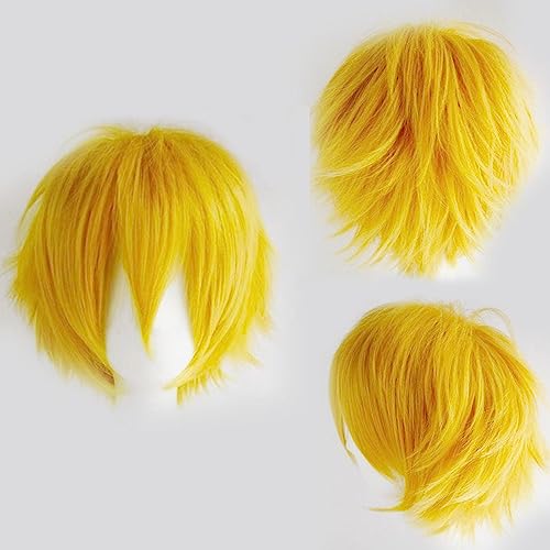 Gairyan Perücke Gelb Perücke Damen Unisex Anime Cosplay Wig Kurze Synthetische Perücke Frauen Herren Gerade Perücken Halloween Perücke Karneval Kostüm Themen Party Kostüm von Gairyan