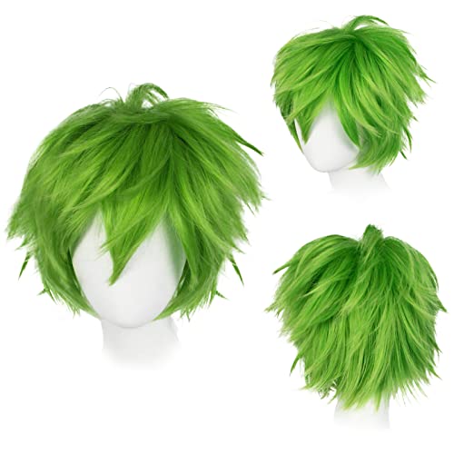 Gairyan Perücke Grün Kurze Anime Perücke Cosplay Wig Perücke Damen Herren kinder Unisex Synthetische Gerade Perücken Halloween Kostüm Perücke Karneval von Gairyan