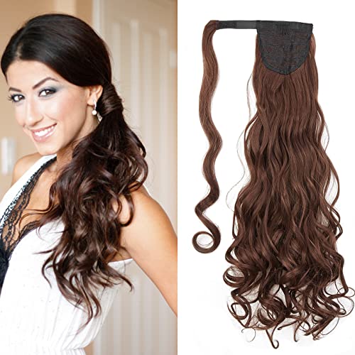 Gairyan Ponytail Extension Gewellt 60cm Gewickelt Haarverlängerung Zopf Pferdeschwanz Haarteil Zopf Extensions Lockige Lang Kunsthaar Zopf Haarteil Synthetik Haare für Frauen (Dunkels Auburn) von Gairyan