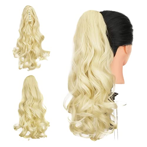 Gairyan Ponytail Extensions 45cm Claw on Pferdeschwanz Haarteil Clip in Extensions Zopf Lockige Gewellt Lang Haarteil Zopf Synthetik Haar Kunsthaar Haarverlängerung für Frauen (Gebleichtes Blond) von Gairyan