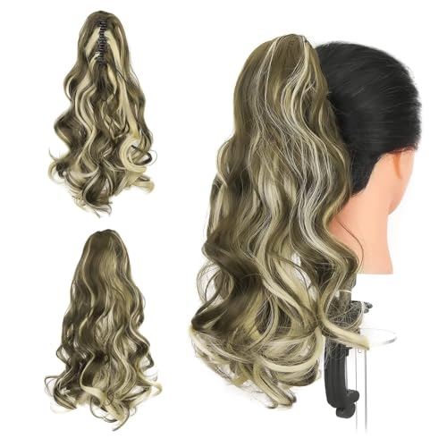 Gairyan Ponytail Extensions 45cm Claw on Pferdeschwanz Haarteil Klammer Clip in Extension Zopf Gewellt Lang Haarteil Zopf Synthetik Haar Kunsthaar Haarverlängerung für Frauen (Aschblond & Bleichblond) von Gairyan