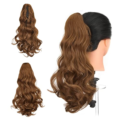 Gairyan Ponytail Extensions 45cm Claw on Pferdeschwanz Haarteil Klammer Clip in Extensions Zopf Lockige Gewellt Lang Haarteil Zopf Synthetik Haar Kunsthaar Haarverlängerung für Frauen, Auburn von Gairyan