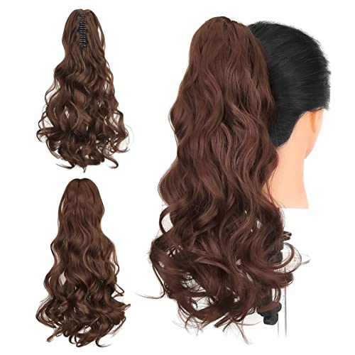 Gairyan Ponytail Extensions 45cm Claw on Pferdeschwanz Haarteil Klammer Clip in Extensions Zopf Lockige Gewellt Lang Haarteil Zopf Synthetik Haar Kunsthaar Haarverlängerung für Frauen (Dunkel Auburn) von Gairyan