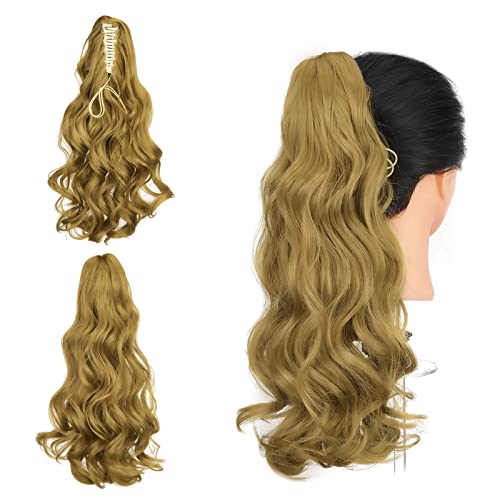 Gairyan Ponytail Extensions 45cm Claw on Pferdeschwanz Haarteil Klammer Clip in Extensions Zopf Lockige Gewellt Lang Haarteil Zopf Synthetik Haar Kunsthaar Haarverlängerung für Frauen (Dunkelblond) von Gairyan