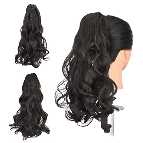 Gairyan Ponytail Extensions 45cm Claw on Pferdeschwanz Haarteil Klammer Clip in Extensions Zopf Lockige Gewellt Lang Haarteil Zopf Synthetik Haar Kunsthaar Haarverlängerung für Frauen (Dunkelbraun) von Gairyan