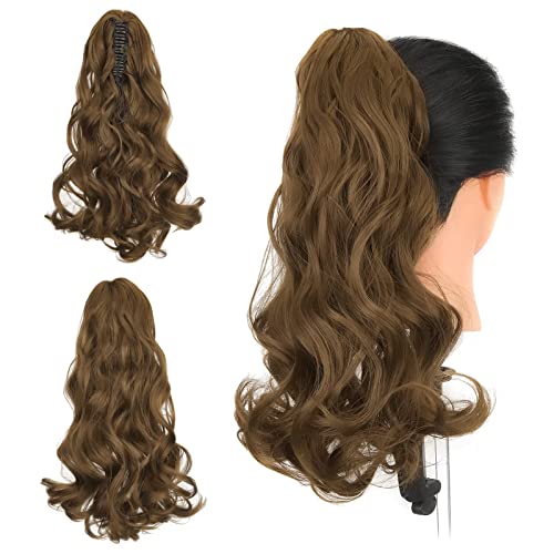 Gairyan Ponytail Extensions 45cm Claw on Pferdeschwanz Haarteil Klammer Clip in Extensions Zopf Lockige Gewellt Lang Haarteil Zopf Synthetik Haar Kunsthaar Haarverlängerung für Frauen (Aschbraun) von Gairyan