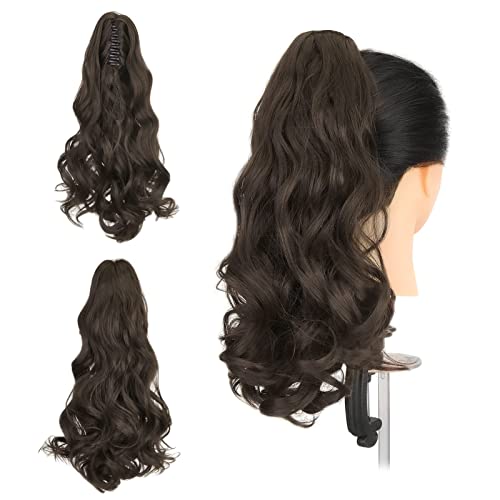 Gairyan Ponytail Extensions 45cm Claw on Pferdeschwanz Haarteil Klammer Clip in Extensions Zopf Lockige Gewellt Lang Haarteil Zopf Synthetik Haar Kunsthaar Haarverlängerung für Frauen (Mittelbraun) von Gairyan