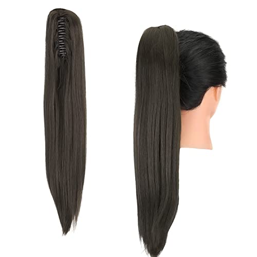 Gairyan Ponytail Extensions 54cm Claw on Pferdeschwanz Haarteil Klammer Clip in Extensions Zopf Gerade Glatt Lang Haarteil Zopf Synthetik Haar Haarverlängerung für Frauen (Dunkelbraun) von Gairyan
