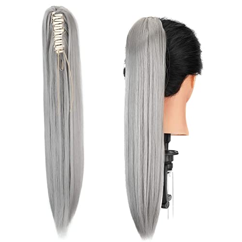 Gairyan Ponytail Extensions 54cm Claw on Pferdeschwanz Haarteil Klammer Clip in Extensions Zopf Gerade Glatt Lang Haarteil Zopf Synthetik Haar Haarverlängerung für Frauen (Dunkelgrau) von Gairyan
