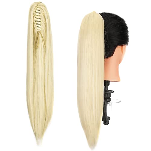 Gairyan Ponytail Extensions 54cm Claw on Pferdeschwanz Haarteil Klammer Clip in Extensions Zopf Gerade Glatt Lang Haarteil Zopf Synthetik Haar Haarverlängerung für Frauen (Gebleichtes Blond) von Gairyan