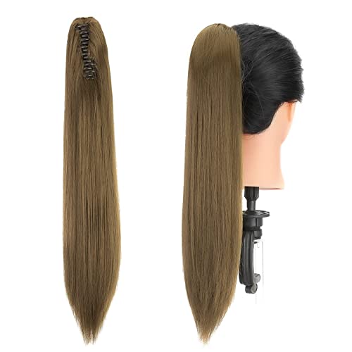 Gairyan Ponytail Extensions 54cm Claw on Pferdeschwanz Haarteil Klammer Clip in Extensions Zopf Gerade Glatt Lang Haarteil Zopf Synthetik Haar Haarverlängerung für Frauen (Goldbraun) von Gairyan